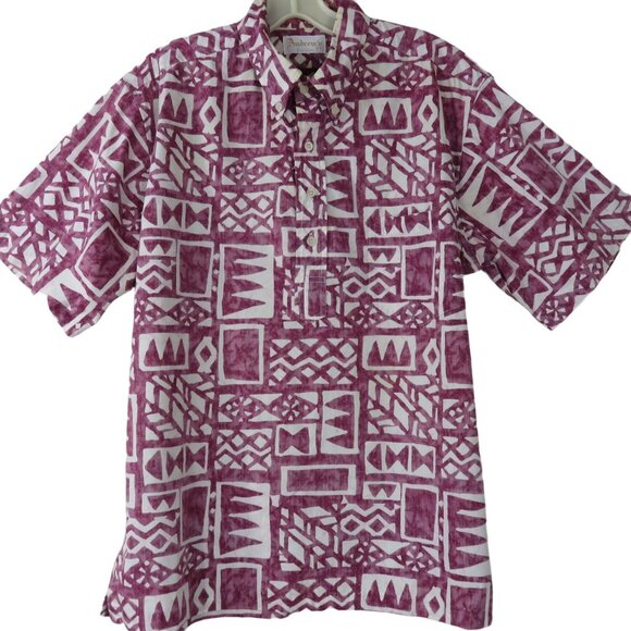 Vintage Andrews Inc. Mens Short Sleeve Button-Up Hawaiian Shirt Burgundy White - Picture 4 of 10